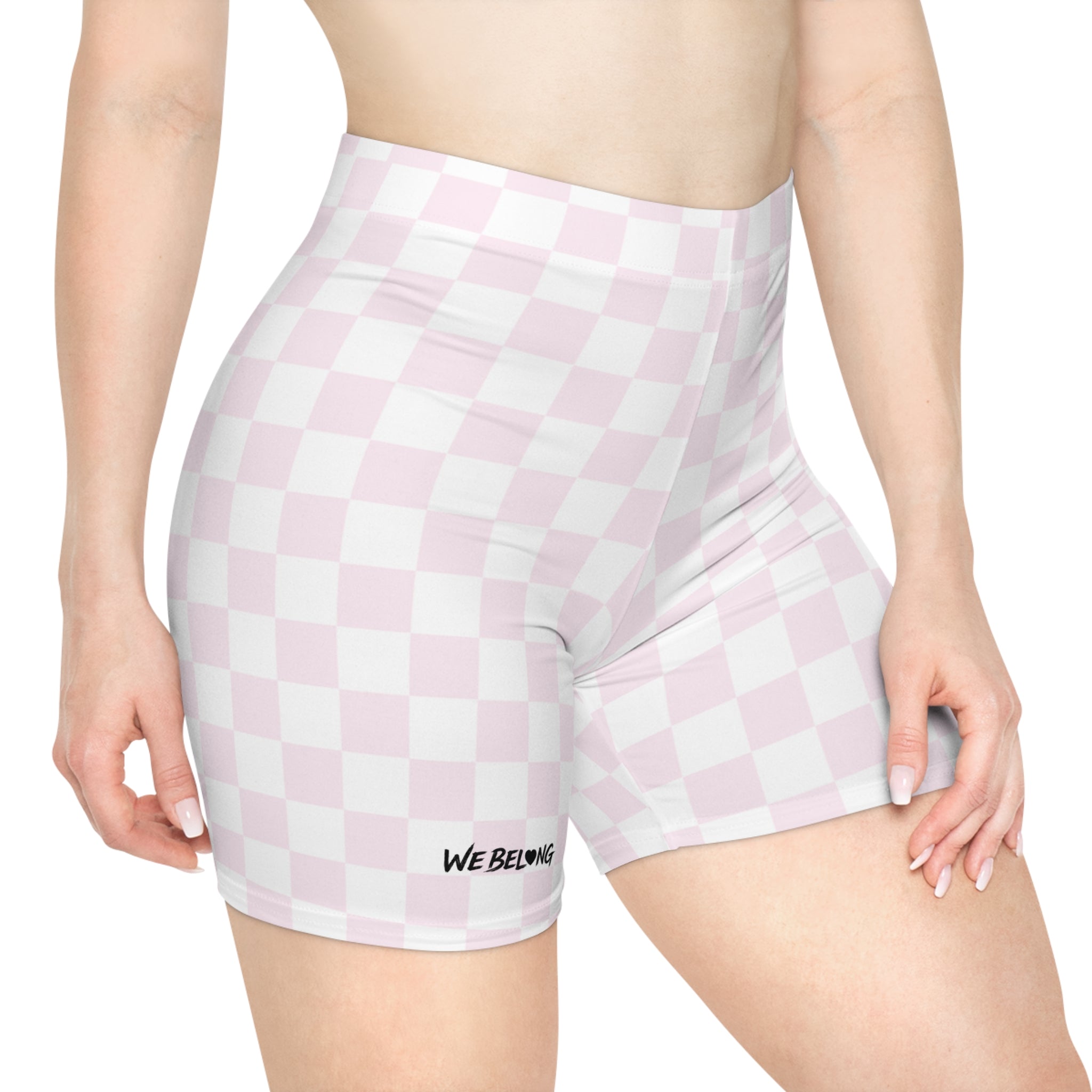pink checkerboard biker shorts
